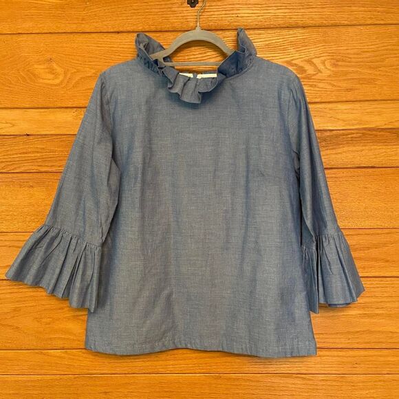 Elizabeth Wilson Tops - Elizabeth Wilson chambray ruffle collar blouse